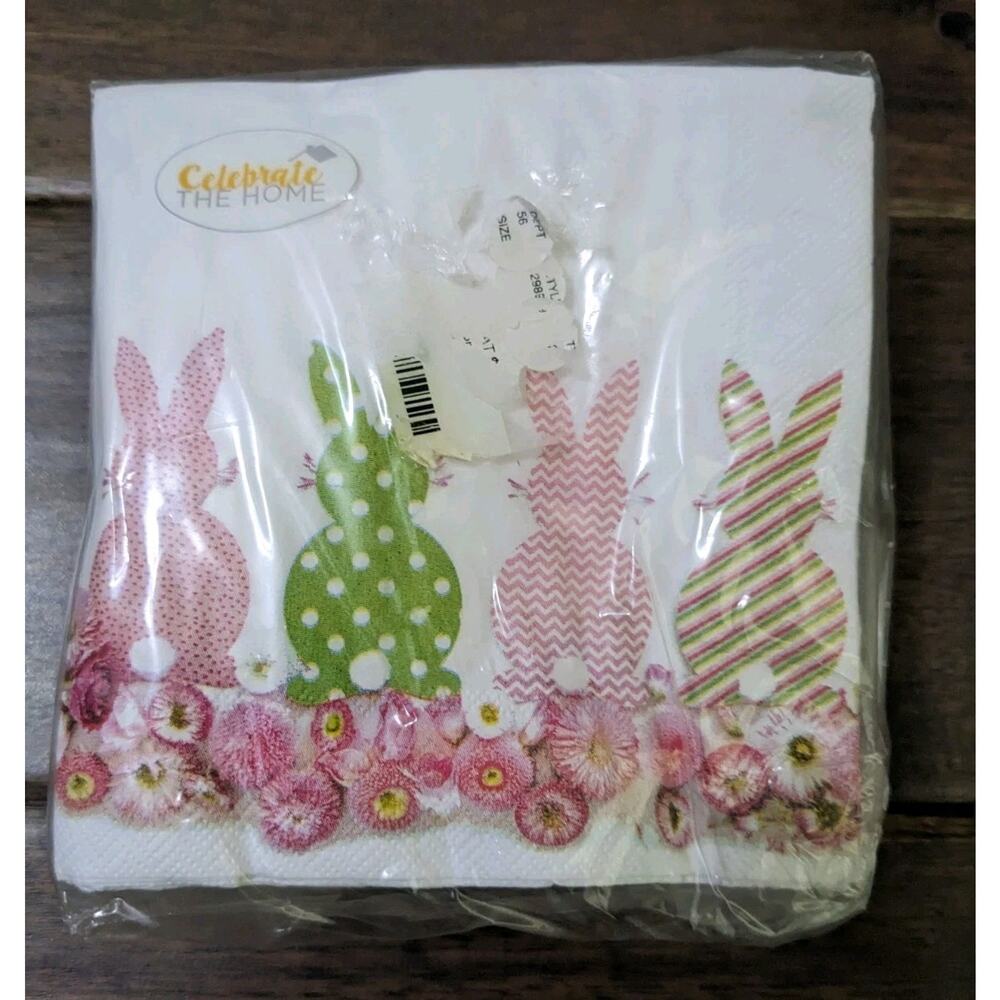 40 Pcs Boston International Floral Bunny Cocktail Paper Napkins Easter Party